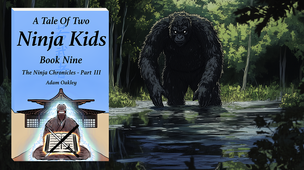 Book art of bigfoot creature for A Tale Of Two Ninja Kids Book 9 - The Ninja Chronicles Part 3 - a martial arts adventure story for kids and grown-ups aged 7+. A middle-grade ninja story by Adam Oakley.