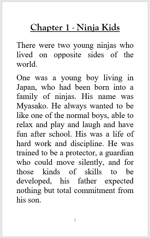 Opening chapter of A Tale Of Two Ninja Kids by Adam Oakley, page one.